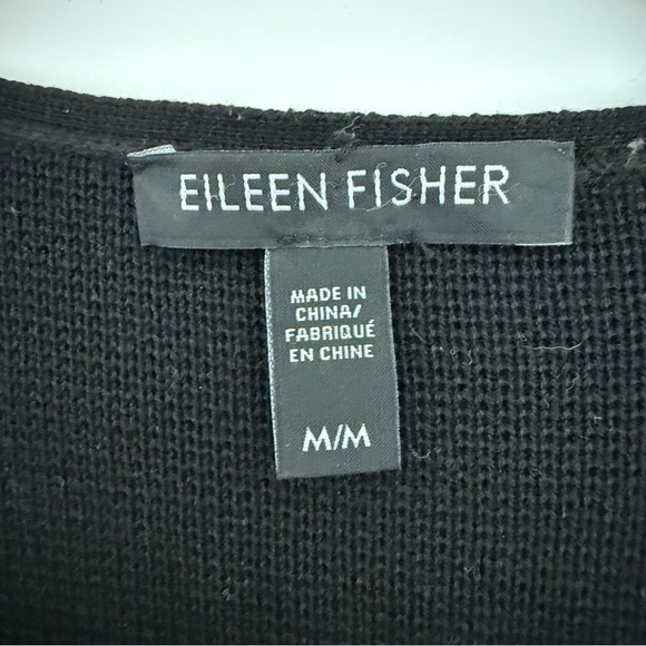 Eileen Fisher black silk cotton open front draped cardigan - Medium - Picture 7 of 8